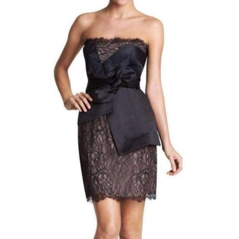 New BCBGMAXAZRIA RUNWAY size 0 Nude Black Lace Bustier mini cocktail dress